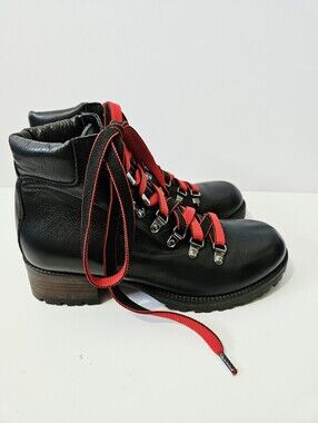 Mimosa Italian Leather Combat Boots Size 37.5 US 7.5 Black Lace Up Hiking EUC